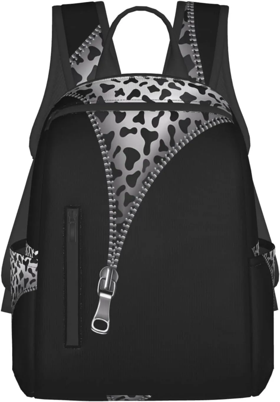Gray Black Cow Skin Zipper Casual Backpacks Large Capacity Laptop Backpack Sports Rucksack Travel Daypack Adjustable Shoulder Strap Work Bag for Outdoor Camping