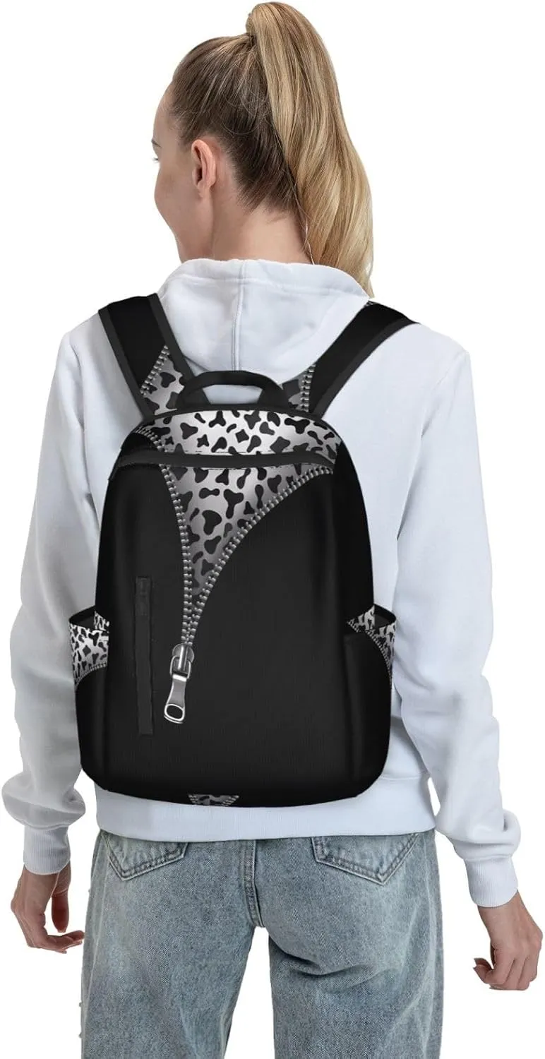 Gray Black Cow Skin Zipper Casual Backpacks Large Capacity Laptop Backpack Sports Rucksack Travel Daypack Adjustable Shoulder Strap Work Bag for Outdoor Camping