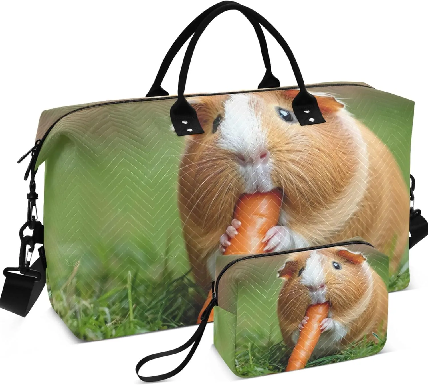 Guinea Pig Carrot Duffle Bag Women Travel Toiletry Bag Set of 2, Decorative Women Sports Bags Traveling Bag