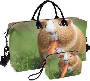Guinea Pig Carrot Duffle Bag Women Travel Toiletry Bag Set of 2, Decorative Women Sports Bags Traveling Bag
