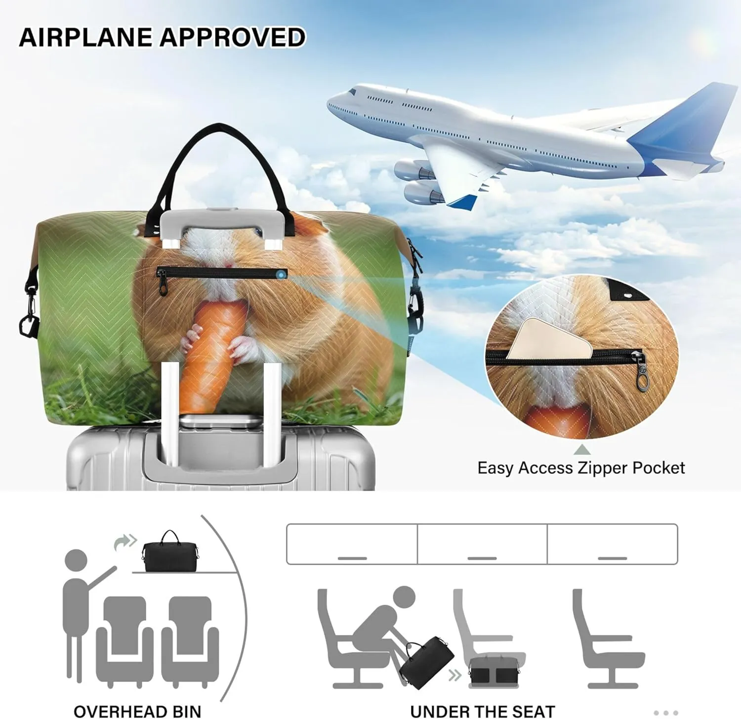 Guinea Pig Carrot Duffle Bag Women Travel Toiletry Bag Set of 2, Decorative Women Sports Bags Traveling Bag