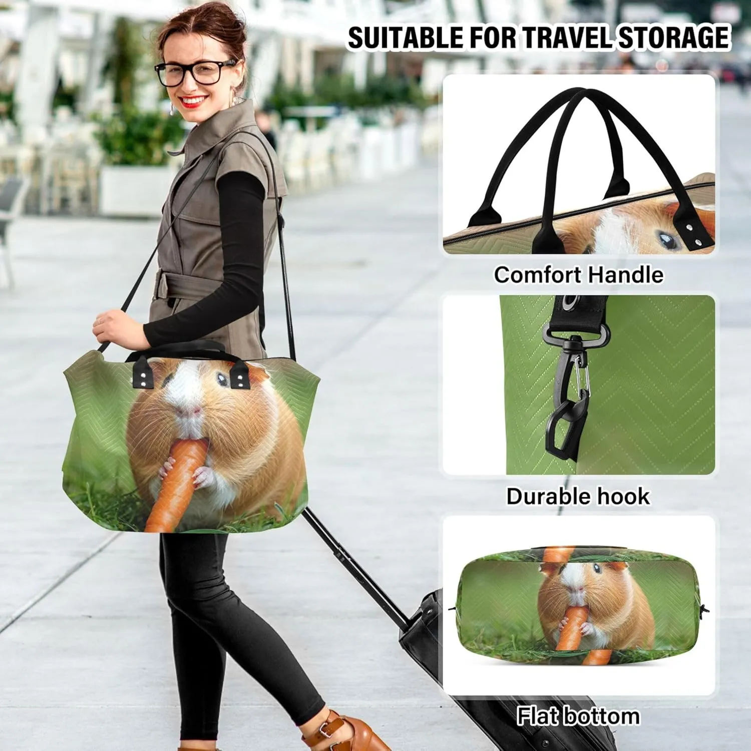 Guinea Pig Carrot Duffle Bag Women Travel Toiletry Bag Set of 2, Decorative Women Sports Bags Traveling Bag