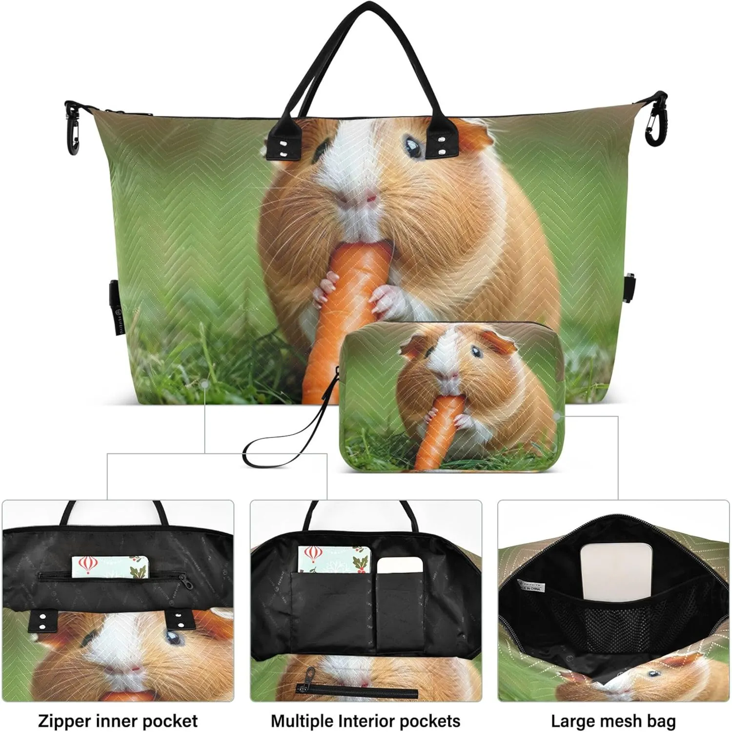 Guinea Pig Carrot Duffle Bag Women Travel Toiletry Bag Set of 2, Decorative Women Sports Bags Traveling Bag