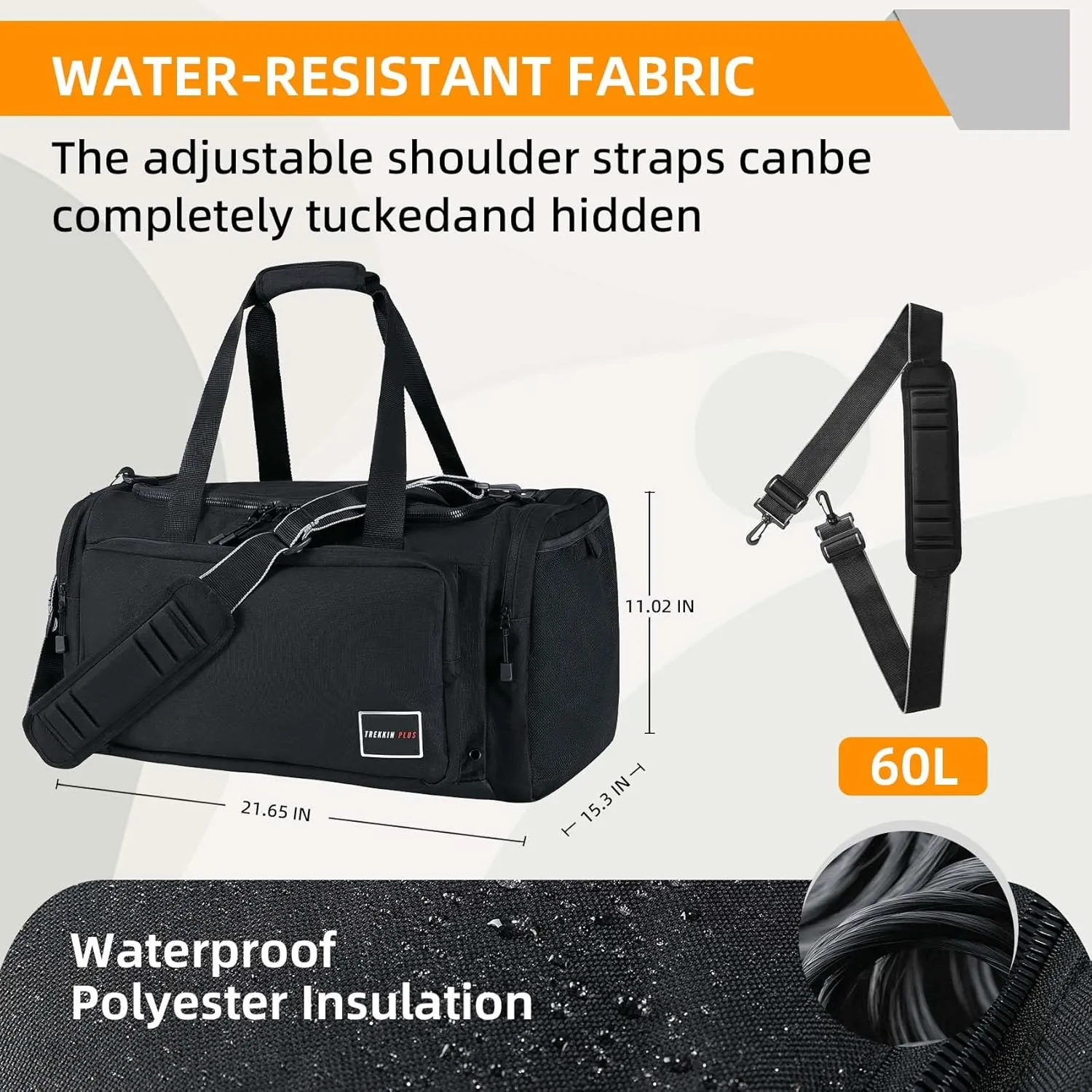 Gym Bag for Men 60L Sports Duffel Bags Women Carry on Garment Bags for Travel with Shoe Compartment & Wet Pocket Water Resistant Travel Duffel Bag Lightweight Weekender Overnight Bag,Black