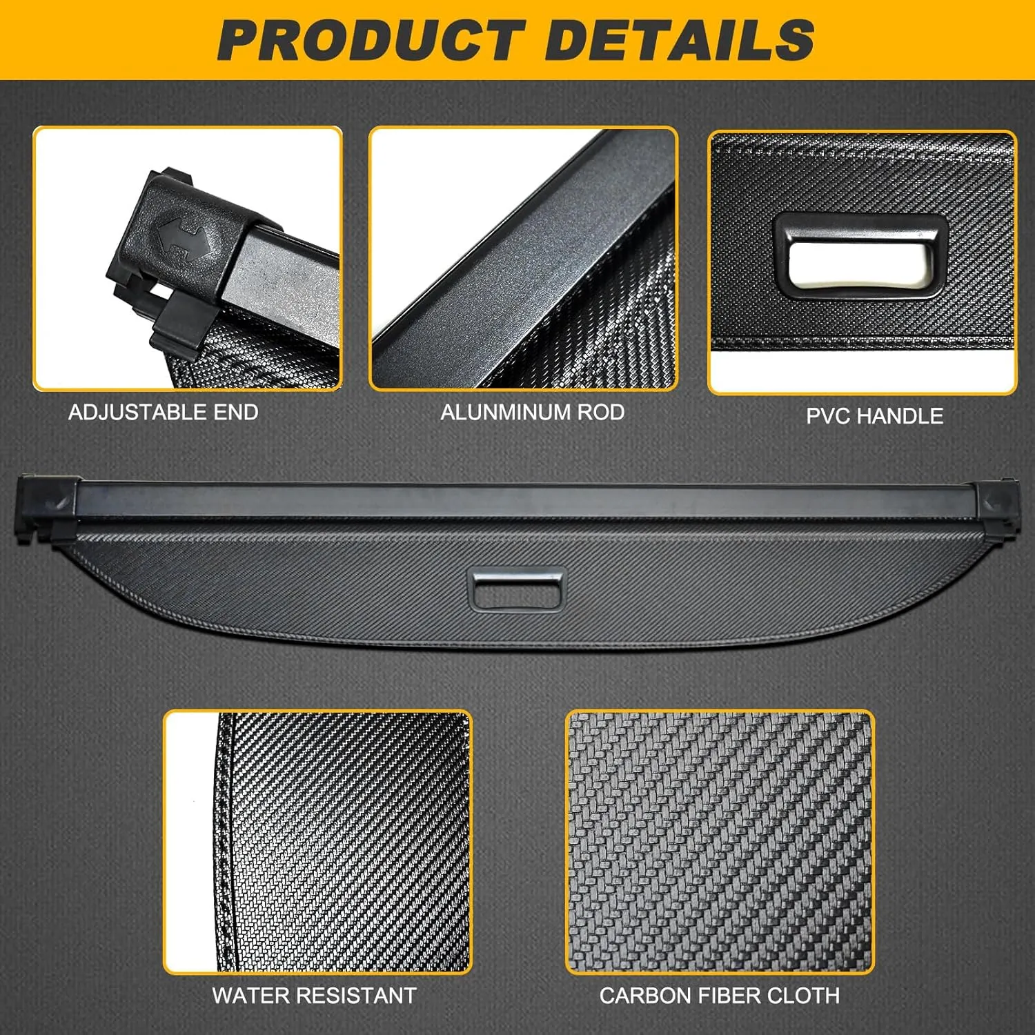 GZSH Cargo Cover for Audi Q5 2021 2022 2023 2024 Carbon Fiber Black Cargo Cover Perfect for Audi Q5 Retractable Trunk Cover |Protect Your Cargo||Protect Privacy| (No fit for Q5 Sportback)