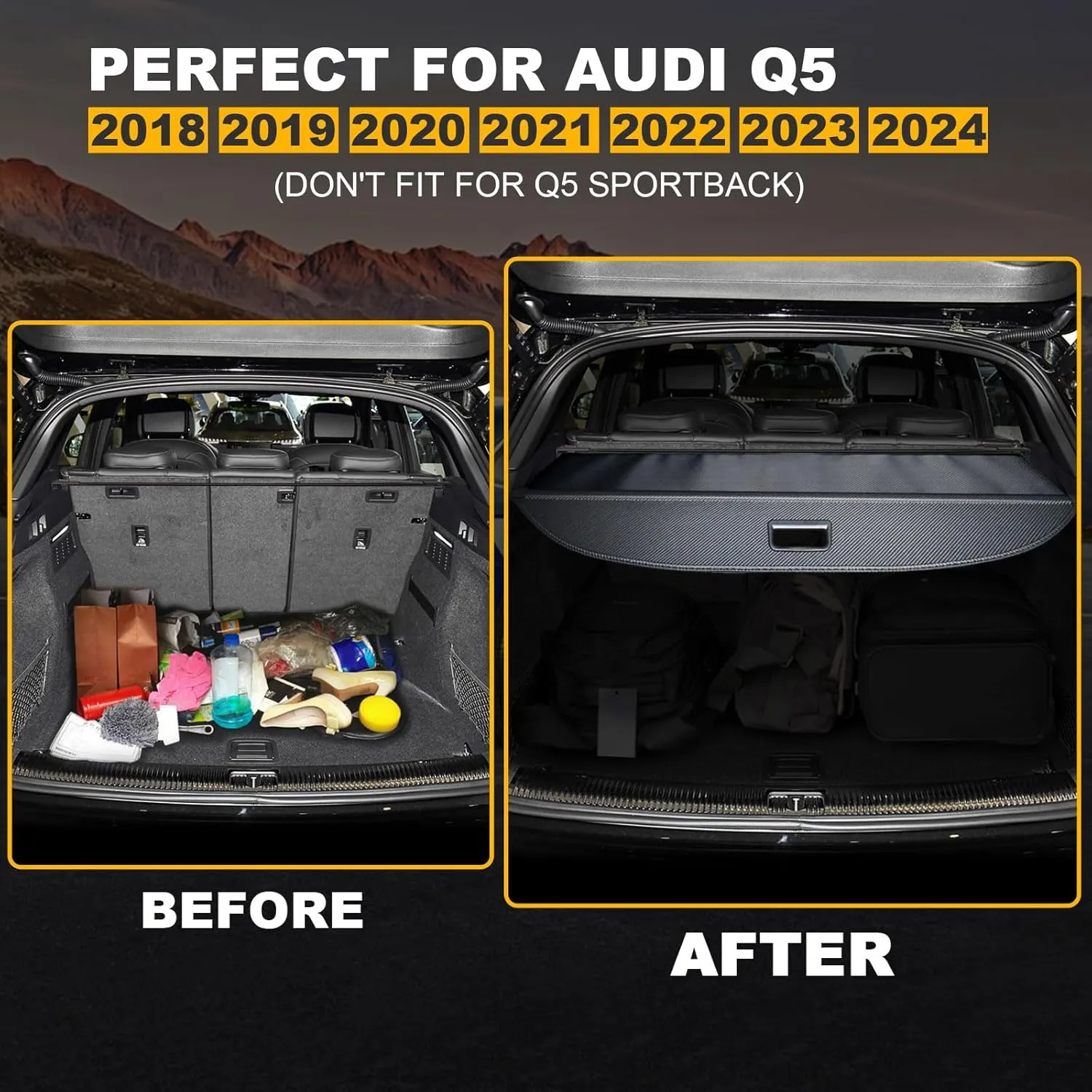 GZSH Cargo Cover for Audi Q5 2021 2022 2023 2024 Carbon Fiber Black Cargo Cover Perfect for Audi Q5 Retractable Trunk Cover |Protect Your Cargo||Protect Privacy| (No fit for Q5 Sportback)
