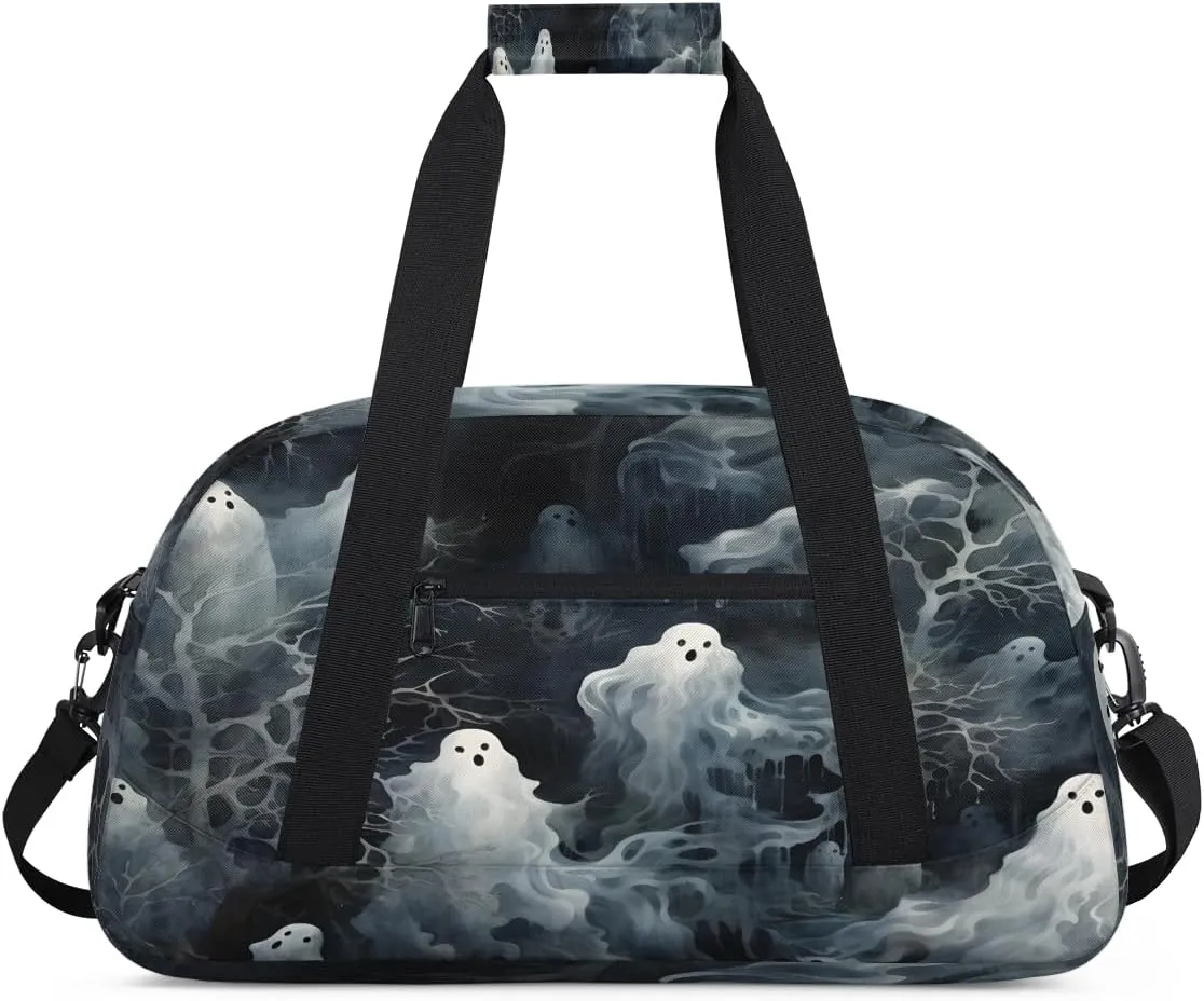 Halloween Ghost Kids Overnighter Duffel Bags for Boys, Carry-On Size Sports Gym Bag with Front Zipper Pocket for School Practice or Overnight Travel Weekender Sleepover Tote Bag