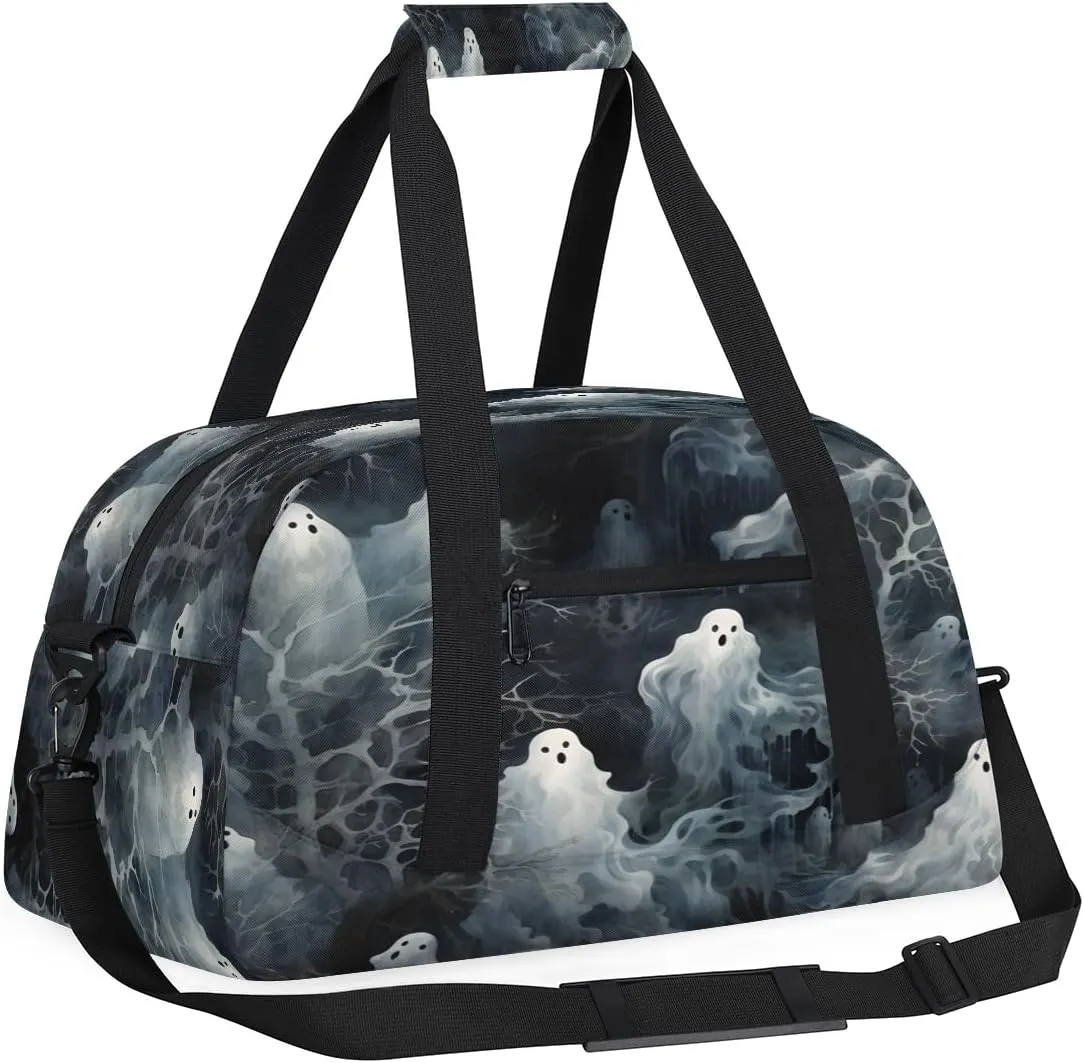 Halloween Ghost Kids Overnighter Duffel Bags for Boys, Carry-On Size Sports Gym Bag with Front Zipper Pocket for School Practice or Overnight Travel Weekender Sleepover Tote Bag