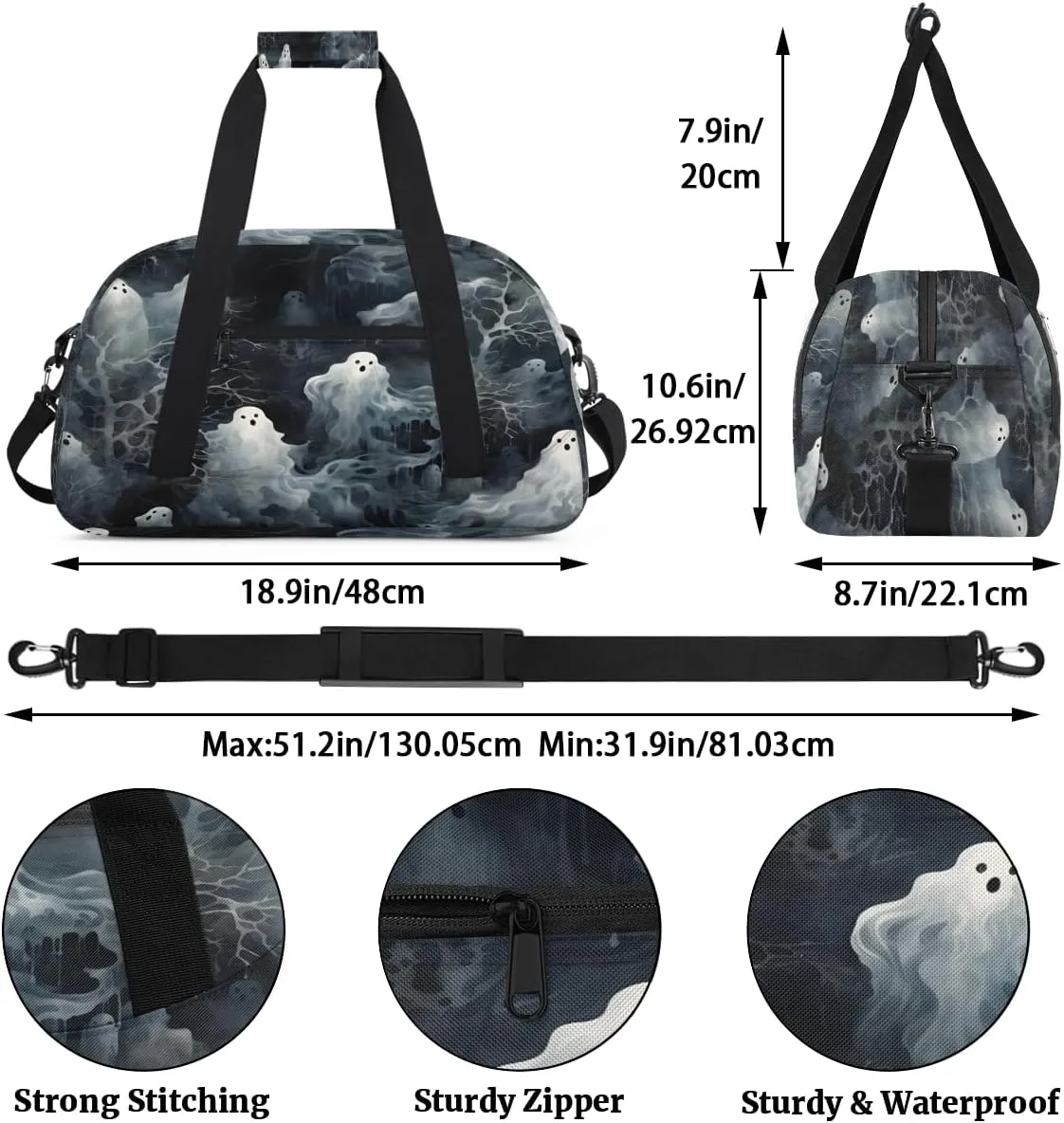 Halloween Ghost Kids Overnighter Duffel Bags for Boys, Carry-On Size Sports Gym Bag with Front Zipper Pocket for School Practice or Overnight Travel Weekender Sleepover Tote Bag