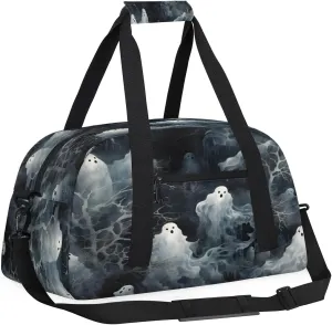 Halloween Ghost Kids Overnighter Duffel Bags for Boys, Carry-On Size Sports Gym Bag with Front Zipper Pocket for School Practice or Overnight Travel Weekender Sleepover Tote Bag