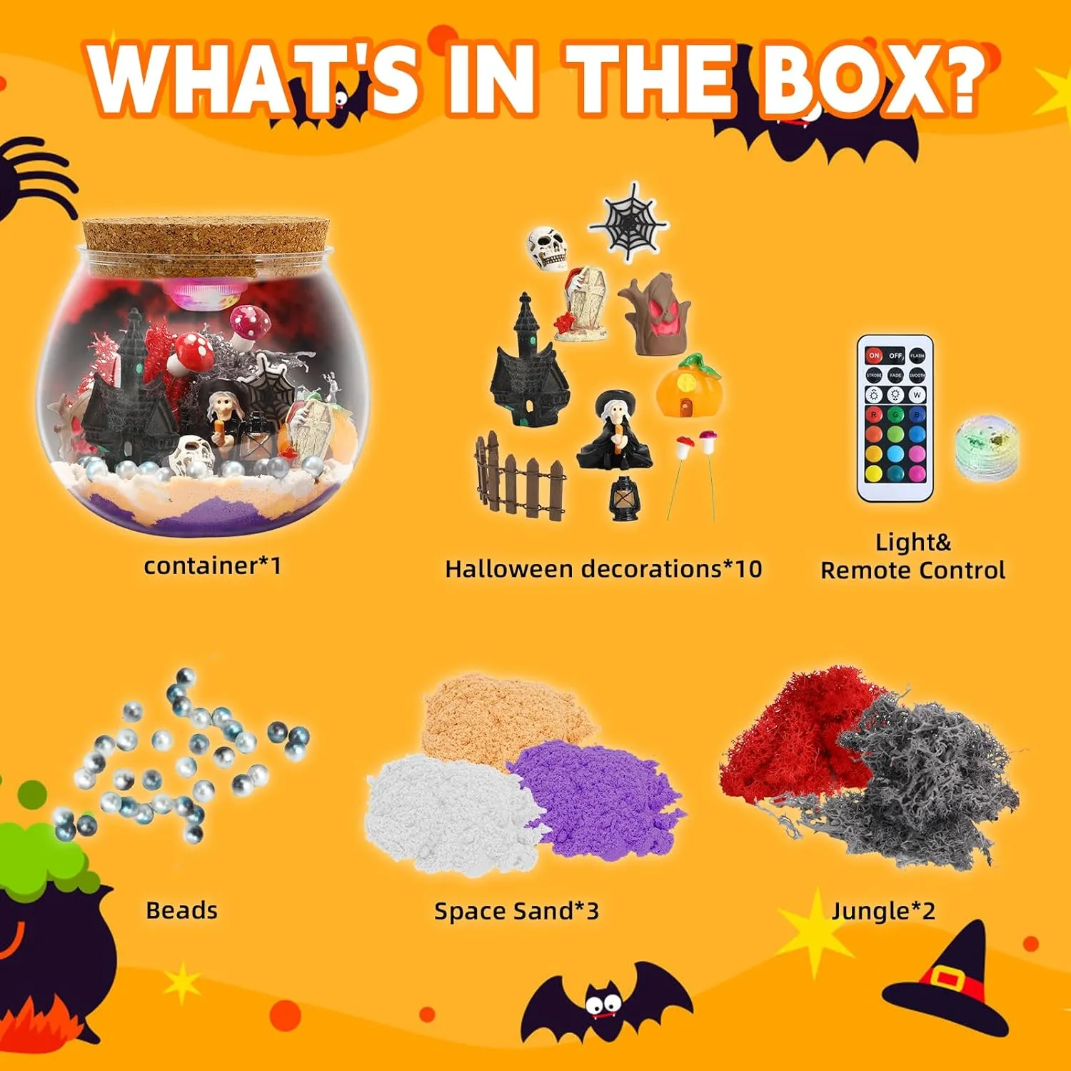Halloween Light-Up Terrarium Kit for Kids - LED Night Light Birthday Gift for Boys Ages 4 5 6 7 8-12 Year Old - Halloween Toys DIY Arts and Crafts Kit for Kids - Best Presents for Boys