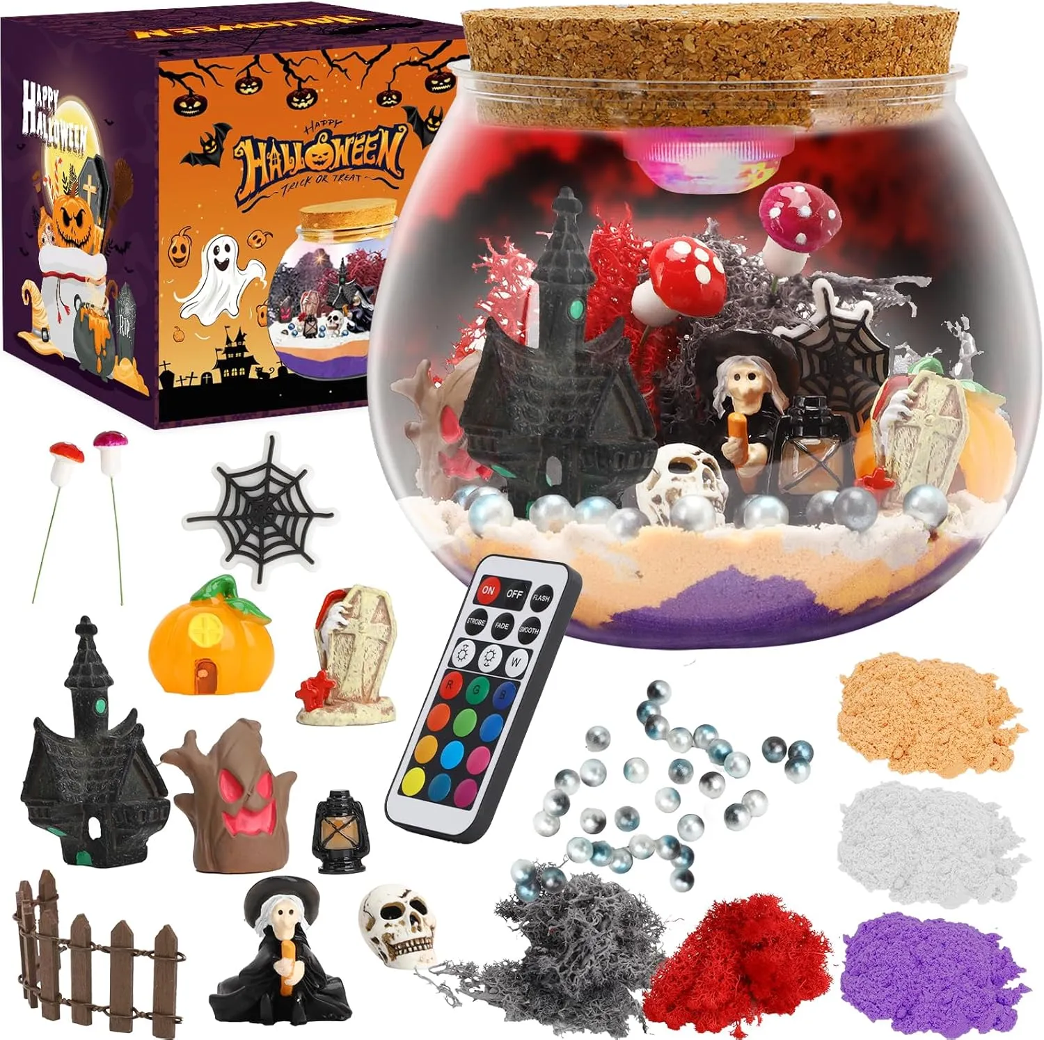 Halloween Light-Up Terrarium Kit for Kids - LED Night Light Birthday Gift for Boys Ages 4 5 6 7 8-12 Year Old - Halloween Toys DIY Arts and Crafts Kit for Kids - Best Presents for Boys