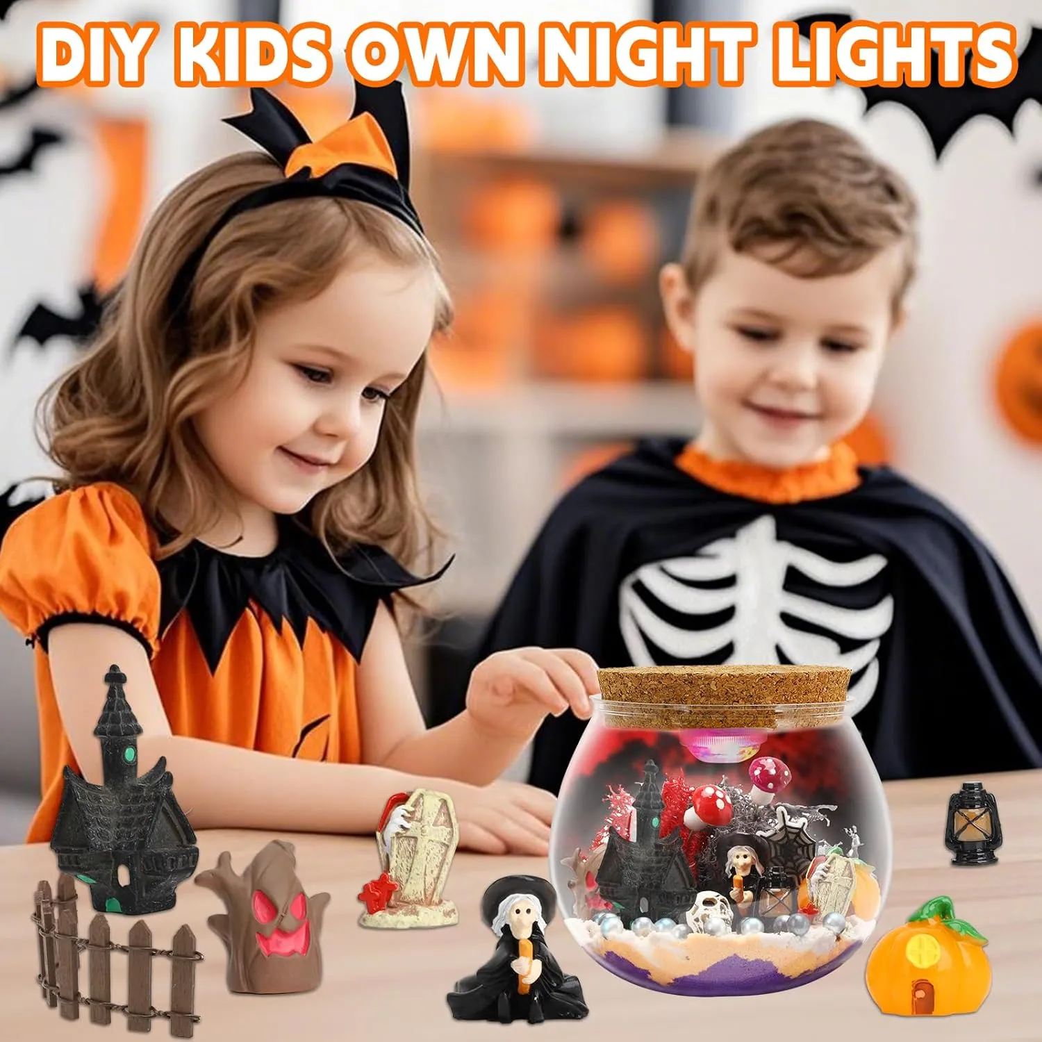 Halloween Light-Up Terrarium Kit for Kids - LED Night Light Birthday Gift for Boys Ages 4 5 6 7 8-12 Year Old - Halloween Toys DIY Arts and Crafts Kit for Kids - Best Presents for Boys