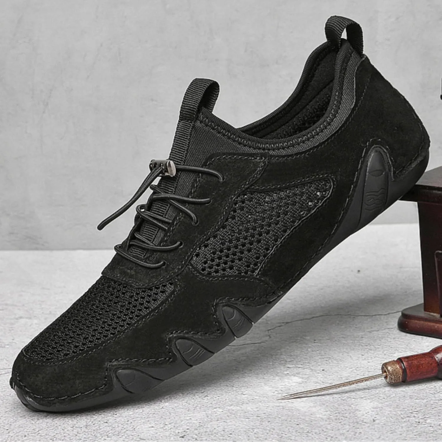 Handmade Men's Casual Driving Shoes - Breathable Mesh Slip-Ons for Walking, Driving & Daily Wear