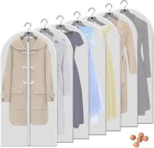 Hanging Garment Bags 7 Piece Set - 48 Inch Translucent Dust Proof Clothes Bag White Breathable Full Zipper Dust Cover for Suit Sweaters windbreaker Shirts Sports Jackets
