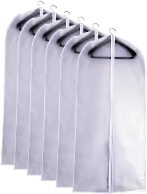 Hanging Garment Bags Cover 24''X48'' Lightweight Clear White Suit Protector Cover Bag (Pack of 6) with Study Full Zipper for Suit Clothes Storage Closet