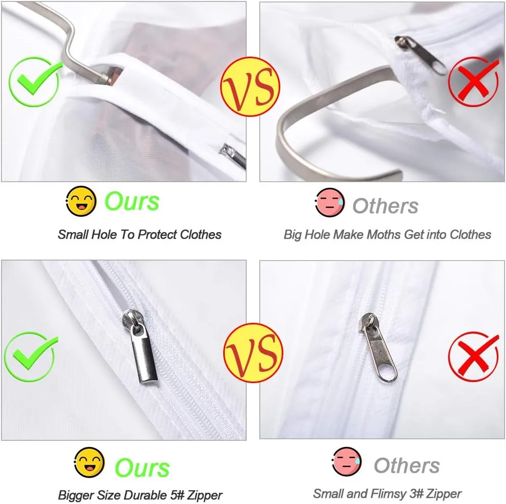 Hanging Garment Bags Cover 24''X48'' Lightweight Clear White Suit Protector Cover Bag (Pack of 6) with Study Full Zipper for Suit Clothes Storage Closet
