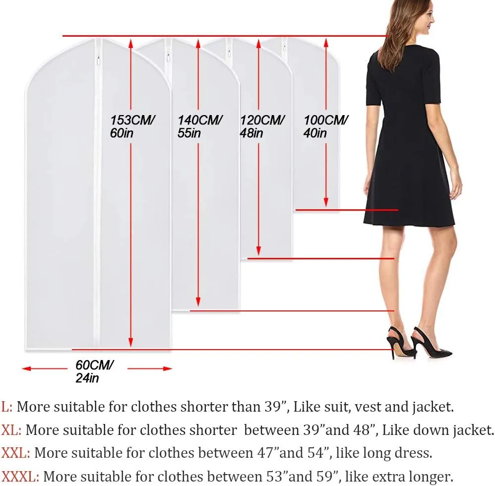 Hanging Garment Bags Cover 24''X48'' Lightweight Clear White Suit Protector Cover Bag (Pack of 6) with Study Full Zipper for Suit Clothes Storage Closet