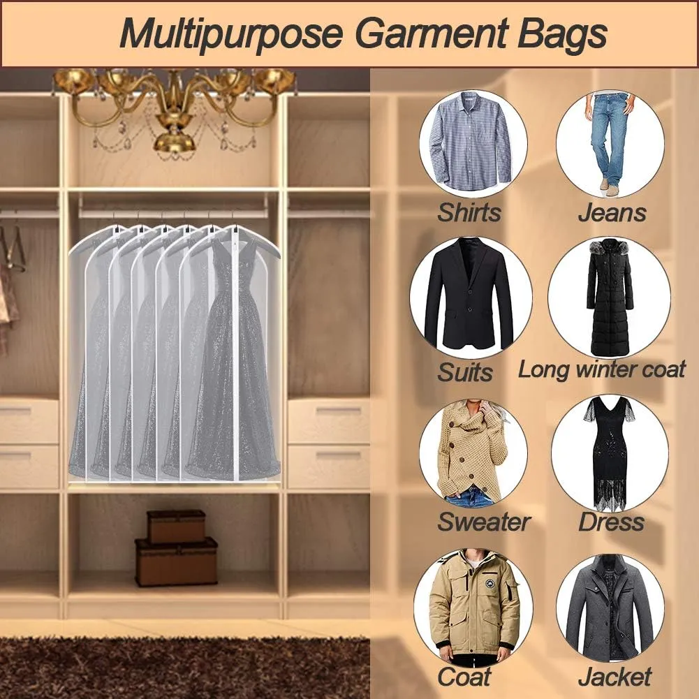 Hanging Garment Bags Cover 24''X48'' Lightweight Clear White Suit Protector Cover Bag (Pack of 6) with Study Full Zipper for Suit Clothes Storage Closet