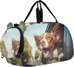 Happy Dog Duffle Bag for Girl, Sports Duffle Gym Bags with Shoe Compartment, Personalized Overnight Bag Travel Weekender for Kids