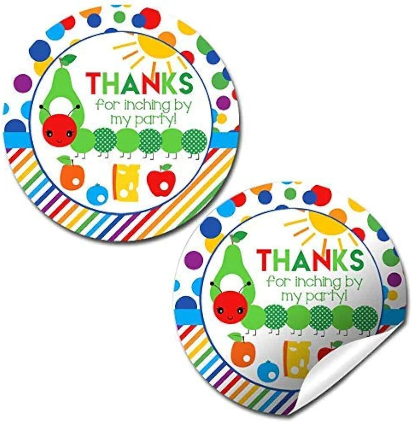 Happy Hungry Caterpillar Themed Birthday Thank You Sticker Labels for Kids, 40 2" Party Circle Stickers by AmandaCreation, Great for Party Favors, Envelope Seals & Goodie Bags…