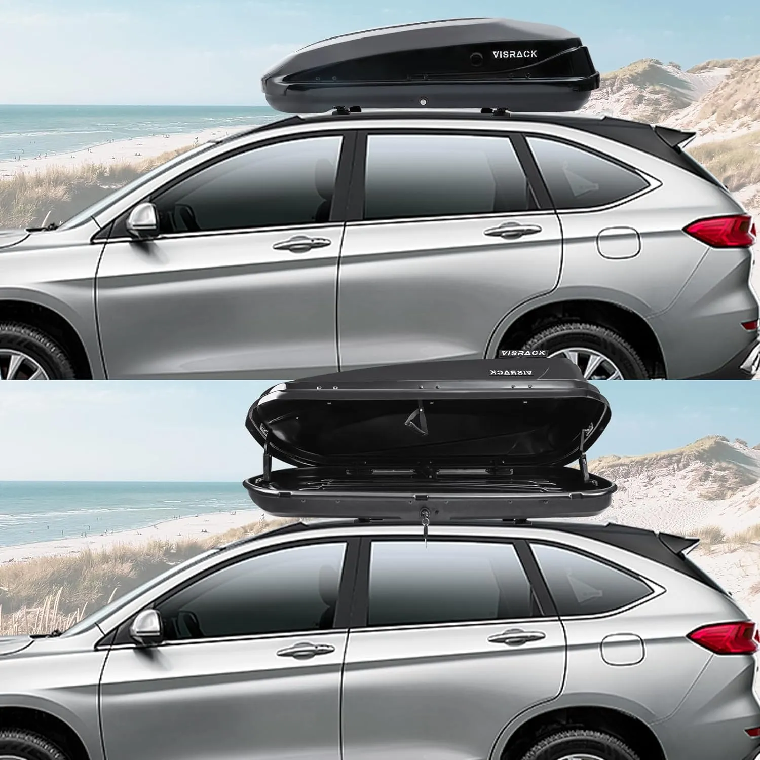 Hard Shell Roof Cargo Carrier, 13 Cubic Feet Black Roof Box with Security Keys, Durable ABS and PMMA Material, Tool-Free Installation, Double-Sided Opening, 56" L x 30" W x 13.7" H