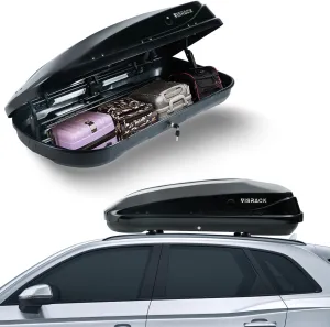 Hard Shell Roof Cargo Carrier, 13 Cubic Feet Black Roof Box with Security Keys, Durable ABS and PMMA Material, Tool-Free Installation, Double-Sided Opening, 56" L x 30" W x 13.7" H