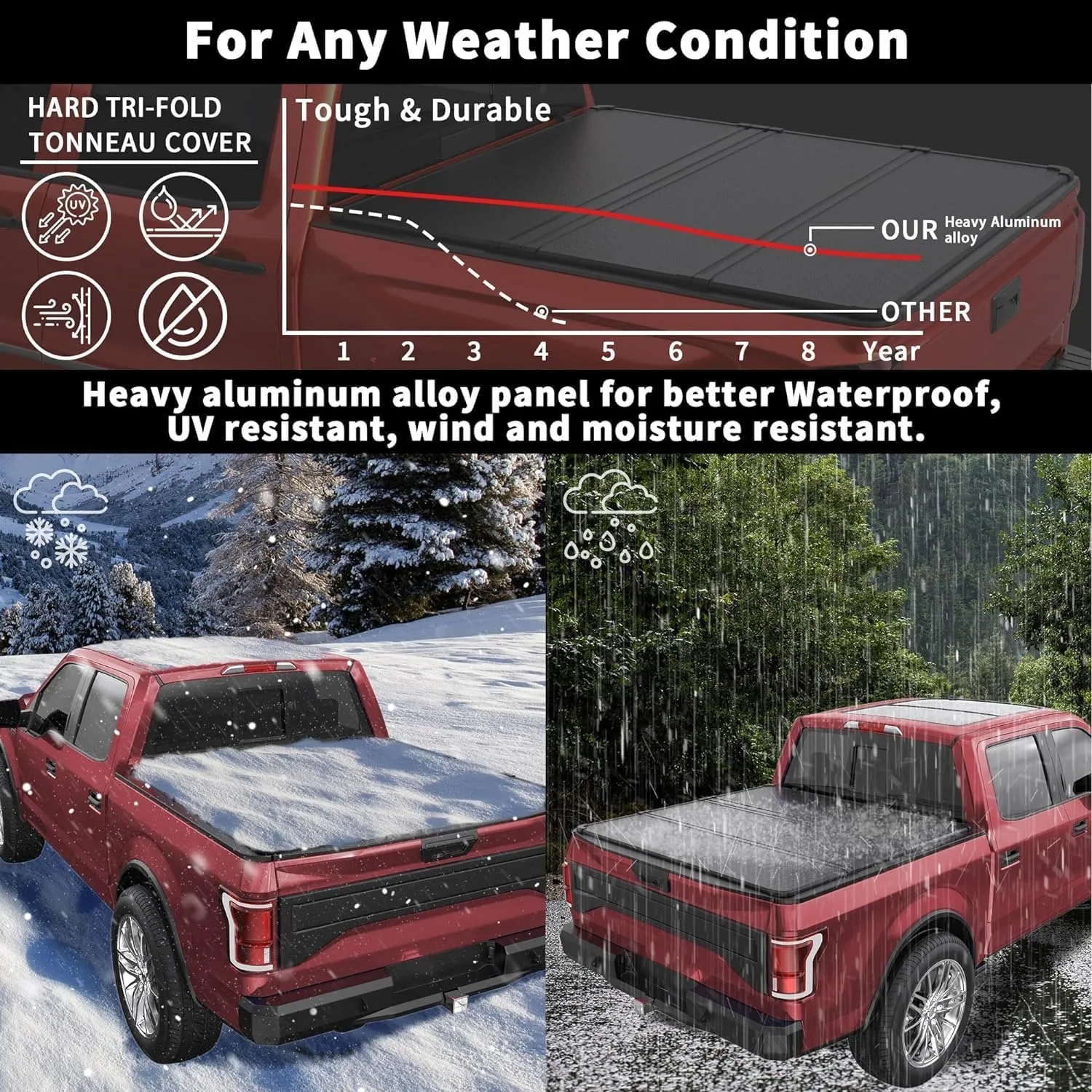 Hard Tri Fold Aluminum Truck Bed Tonneau Cover Compatible for 2014-2025 Toyota Tundra 3-Hard 5.6FT 66.7nch