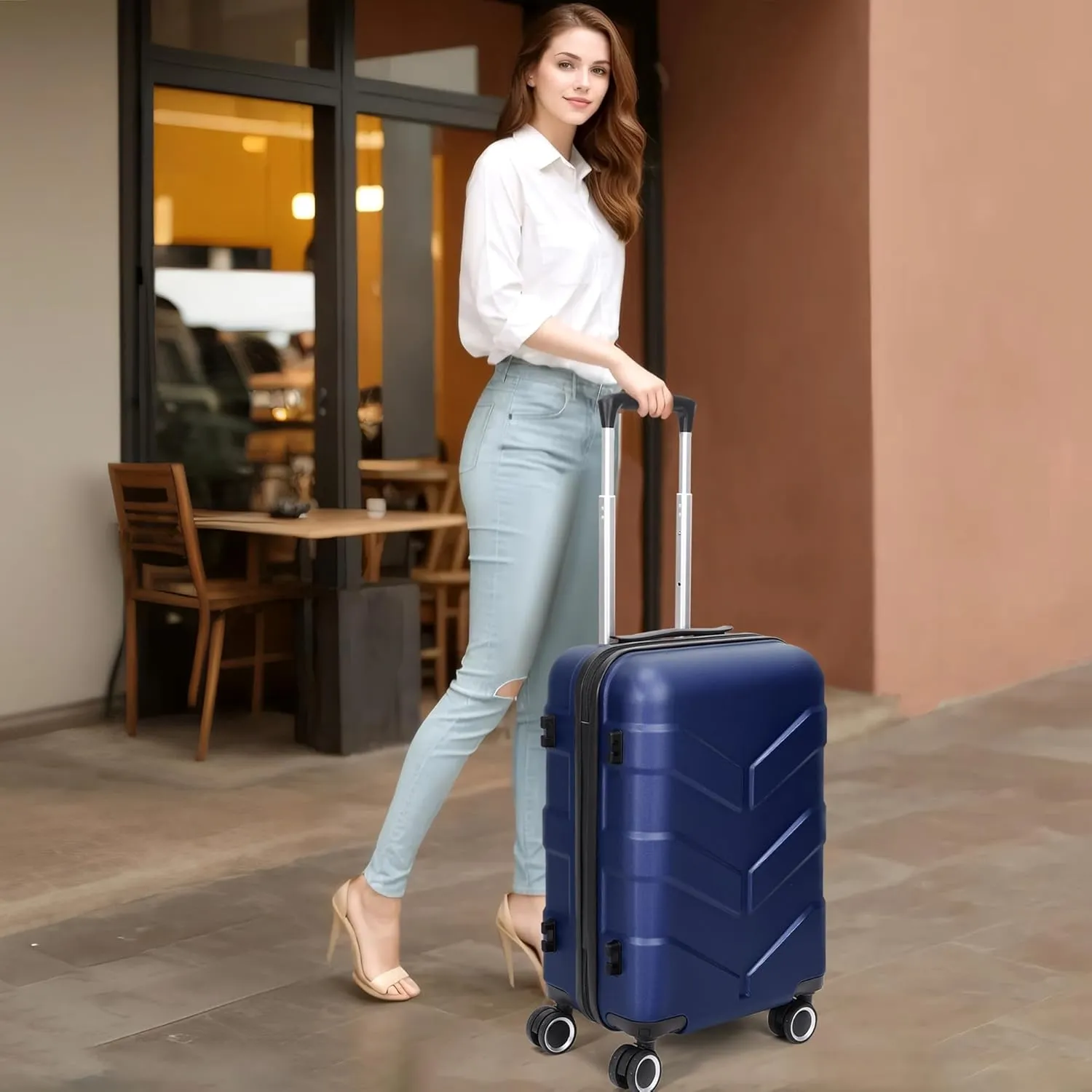 Hardside Carry On Luggage 22x14x9 Airline Approved with Spinner Wheels, 20-inch Carry-On Suitcase for Men & Women, Blue