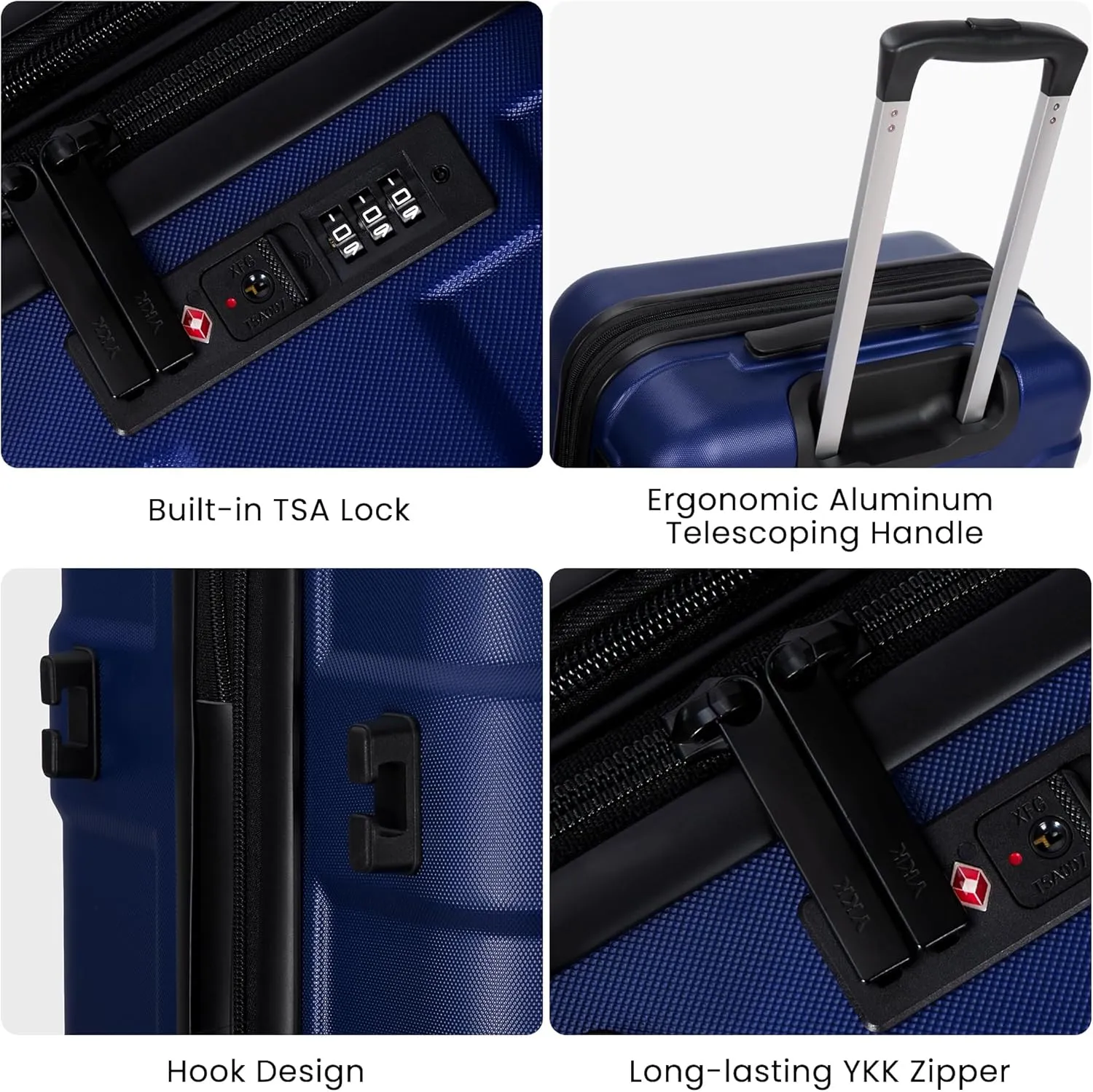 Hardside Carry On Luggage 22x14x9 Airline Approved with Spinner Wheels, 20-inch Carry-On Suitcase for Men & Women, Blue