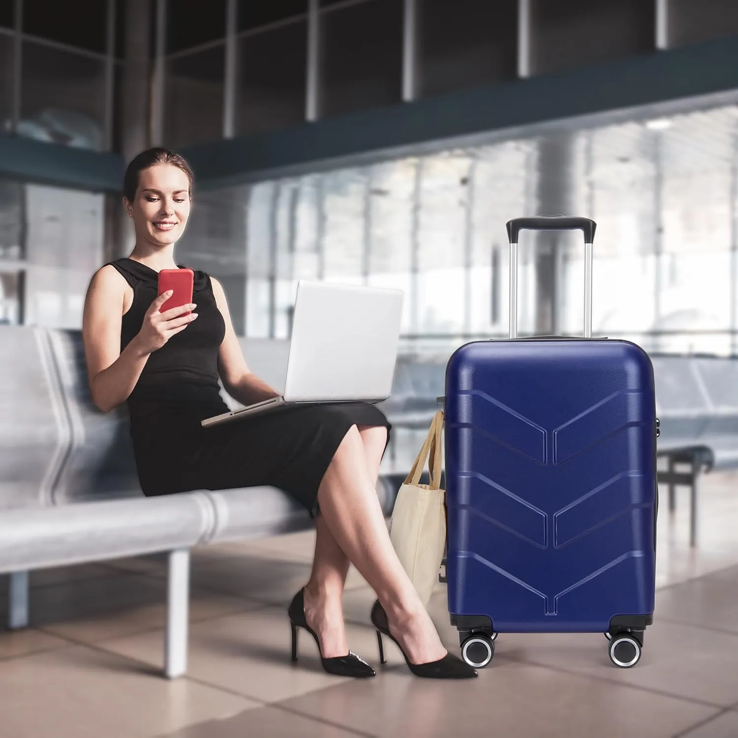 Hardside Carry On Luggage 22x14x9 Airline Approved with Spinner Wheels, 20-inch Carry-On Suitcase for Men & Women, Blue