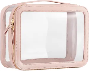 HBlife Clear Makeup Bag Organizer, Portable Travel Toiletry Cosmetic Case for Women, Large Make Up Bag Transparent Storage Pouch with Handle (Pink)