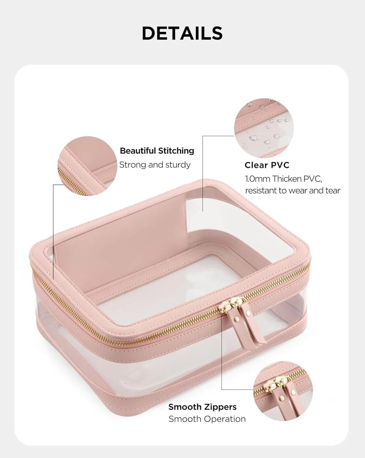 HBlife Clear Makeup Bag Organizer Set, Portable Travel Toiletry Cosmetic Case for Women, Large Make Up Bag Transparent Storage Pouch with Handle(Pink)