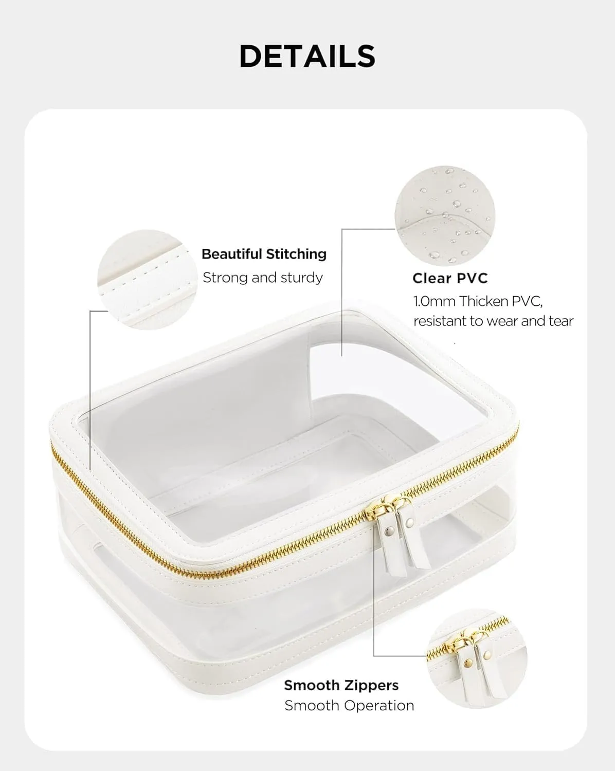 HBlife Clear Makeup Organizer Set, Portable Travel Toiletry Cosmetic Case for Women, Large Make Up Train Case Transparent Storage Pouch with Handle(White)