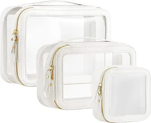 HBlife Clear Makeup Organizer Set, Portable Travel Toiletry Cosmetic Case for Women, Large Make Up Train Case Transparent Storage Pouch with Handle(White)