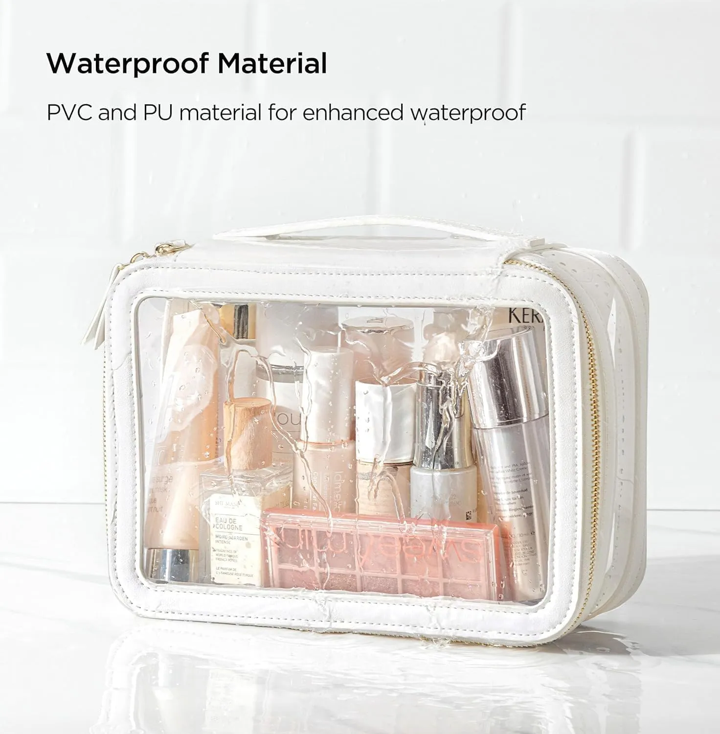 HBlife Clear Makeup Organizer Set, Portable Travel Toiletry Cosmetic Case for Women, Large Make Up Train Case Transparent Storage Pouch with Handle(White)