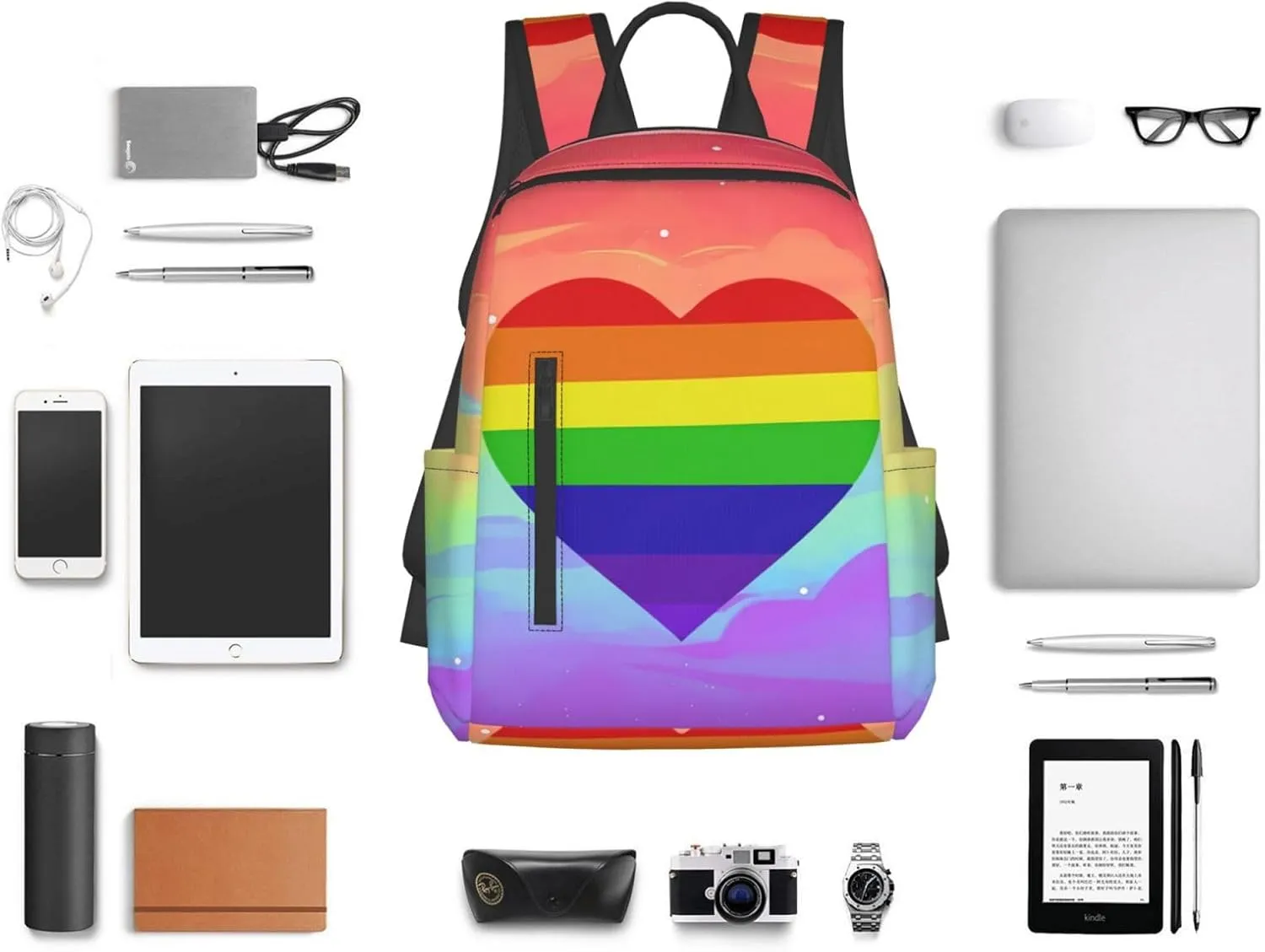 Heart LGBT Rainbow Gay Pride Travel Laptop Backpack Casual Backpacks Double Shoulder Daypack Notebook Rucksack Work Bags Sports Bag for Gym Hiking Camping Beach