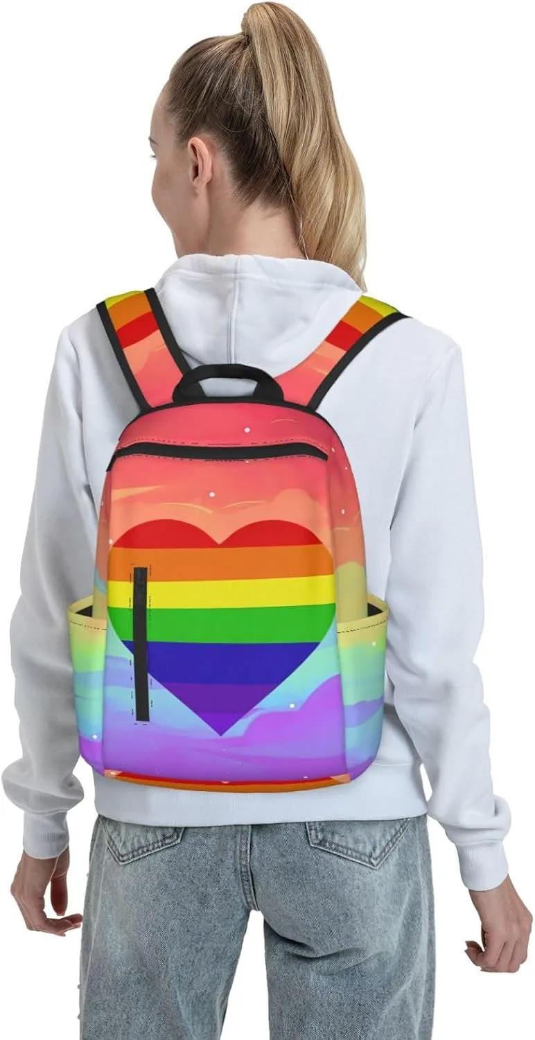 Heart LGBT Rainbow Gay Pride Travel Laptop Backpack Casual Backpacks Double Shoulder Daypack Notebook Rucksack Work Bags Sports Bag for Gym Hiking Camping Beach