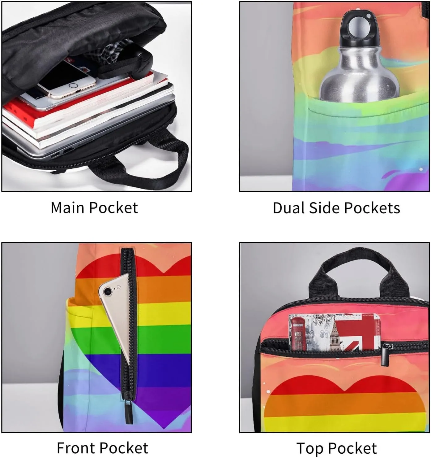 Heart LGBT Rainbow Gay Pride Travel Laptop Backpack Casual Backpacks Double Shoulder Daypack Notebook Rucksack Work Bags Sports Bag for Gym Hiking Camping Beach
