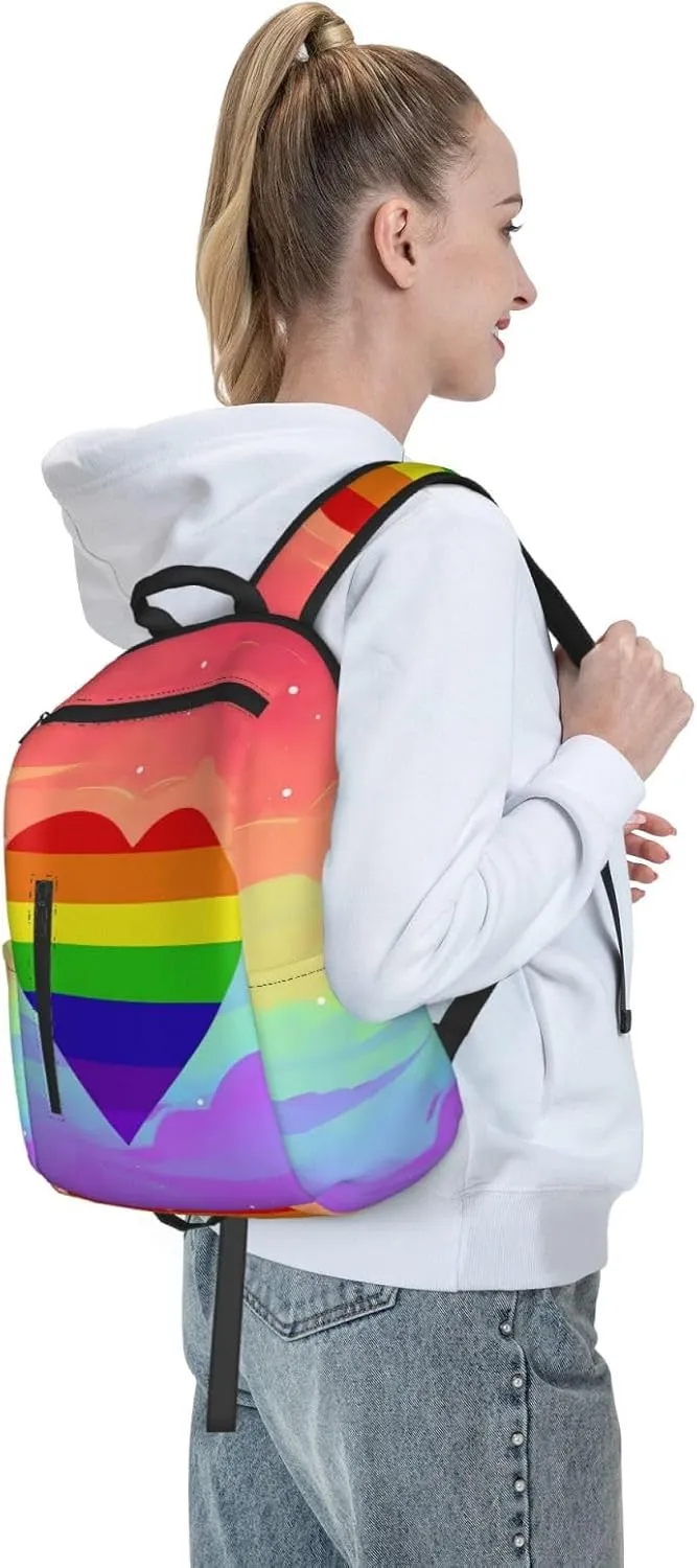Heart LGBT Rainbow Gay Pride Travel Laptop Backpack Casual Backpacks Double Shoulder Daypack Notebook Rucksack Work Bags Sports Bag for Gym Hiking Camping Beach