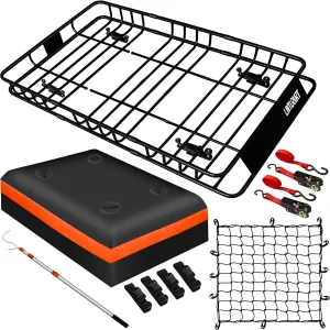 Heavy Duty 58"X36"X5" Roof Rack Basket Universal Rooftop Carrier With Waterproof Bag 18 Cubic Feet (54"X34"X17"), Cargo Net With Grabber