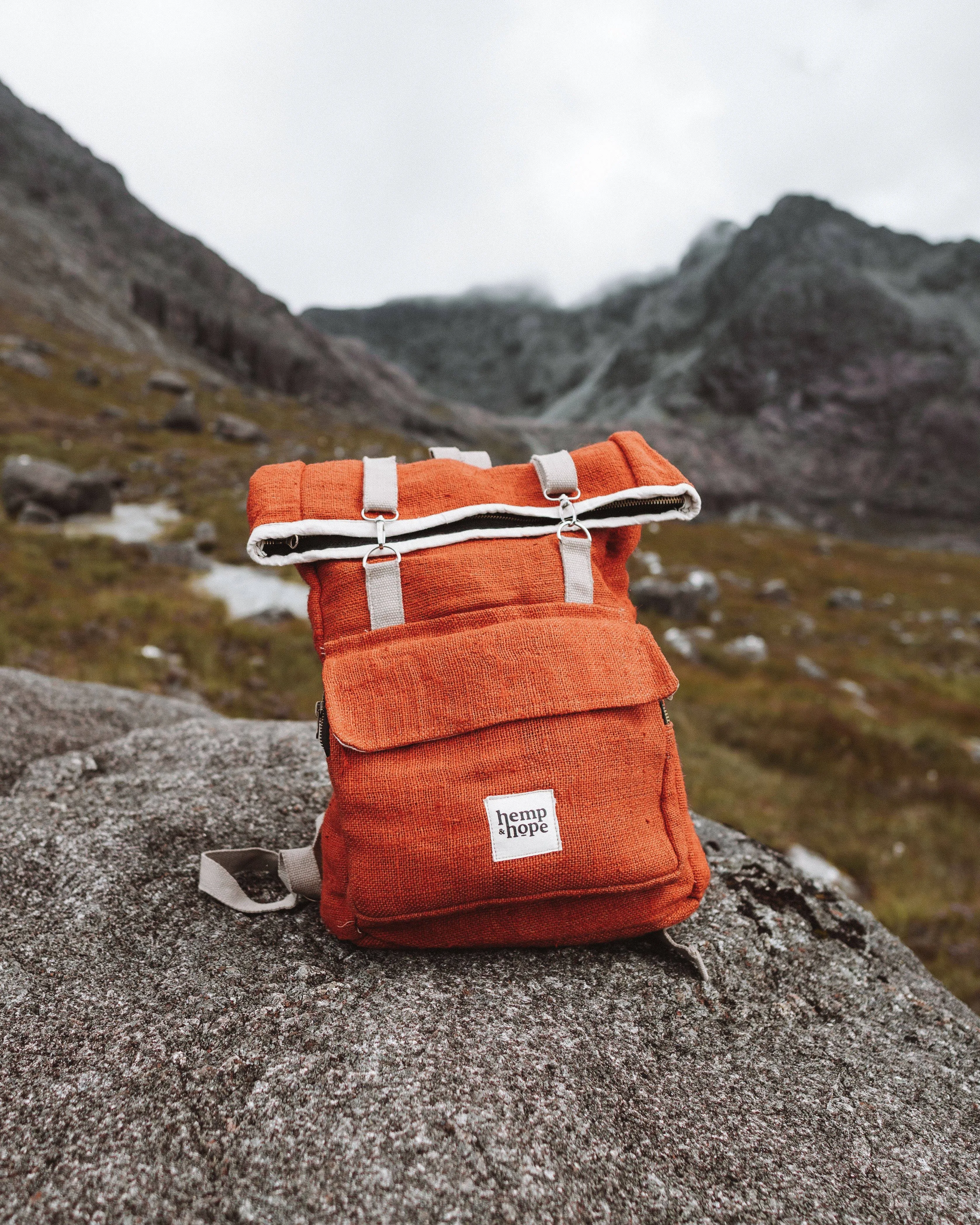 Hemp Roll Top Backpack - Orange
