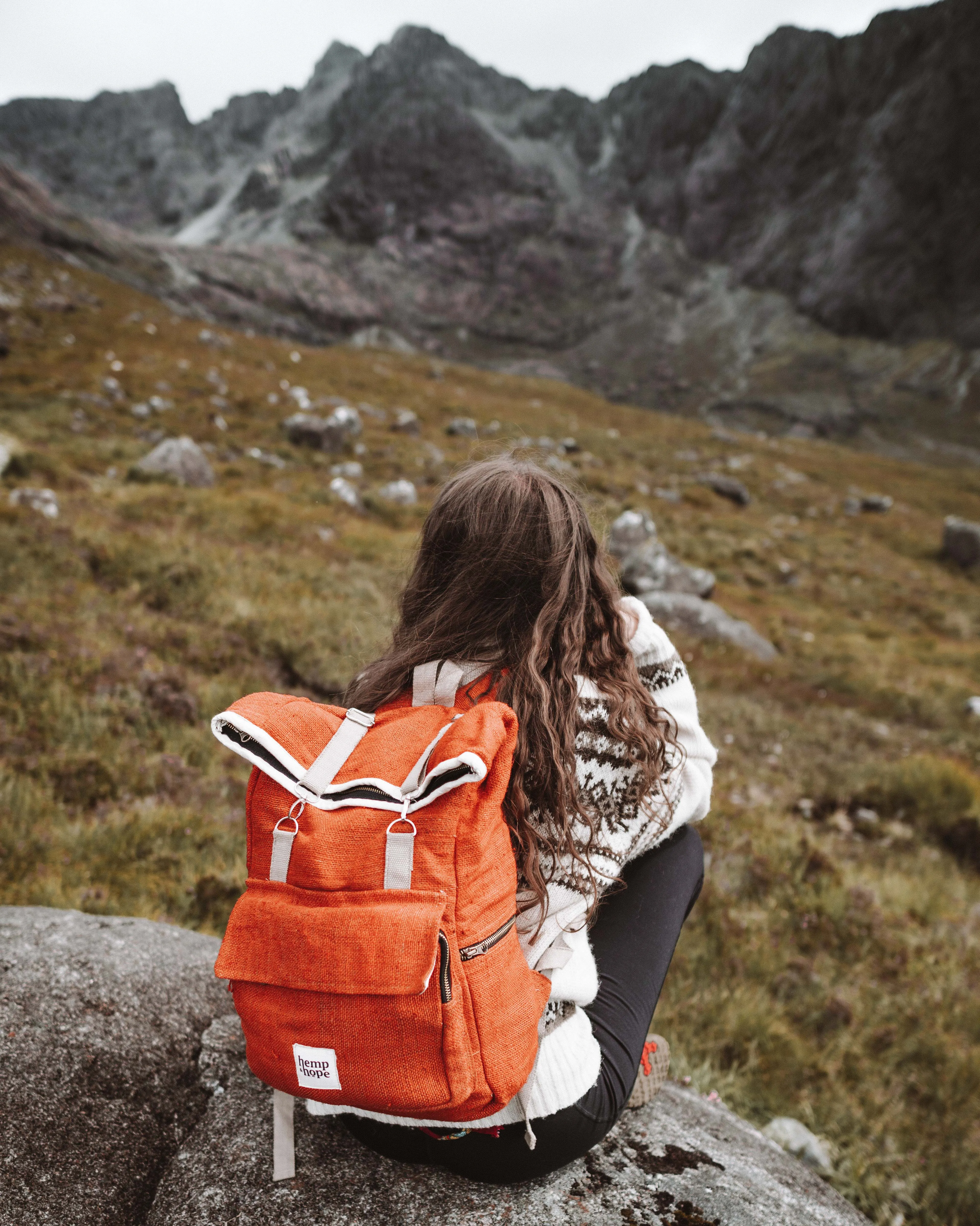 Hemp Roll Top Backpack - Orange