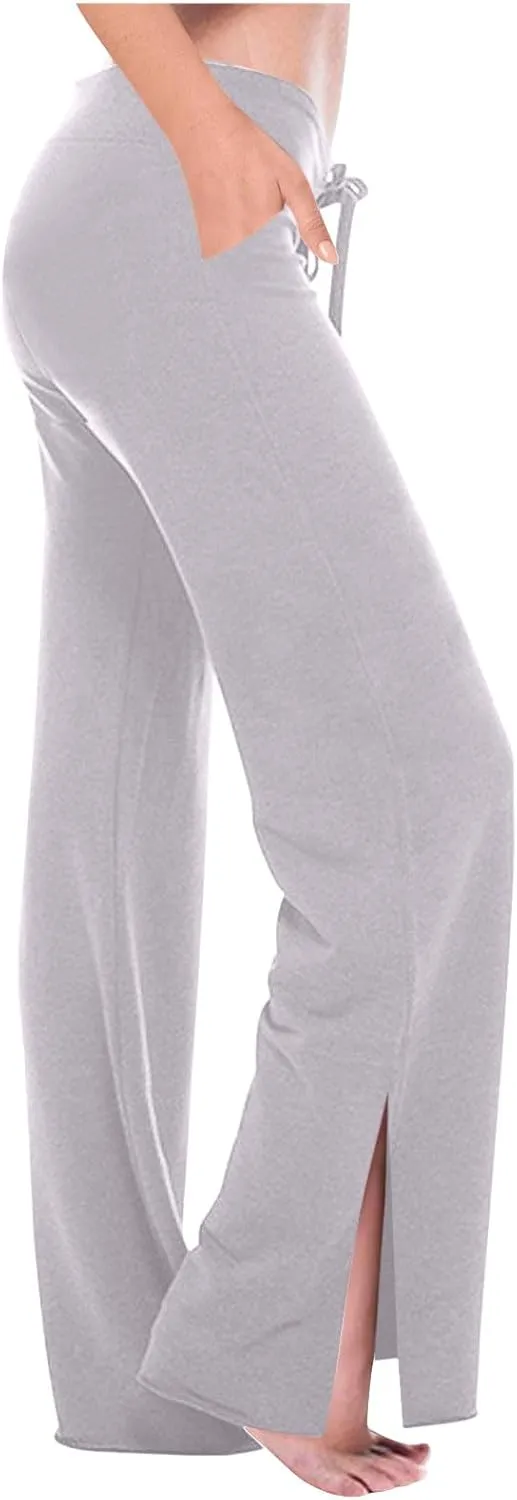 HGps8w Split Hem Flare Leggings for Women Soft Modal High Waisted Casual Bootcut Gym Workout Yoga Pants with Pockets