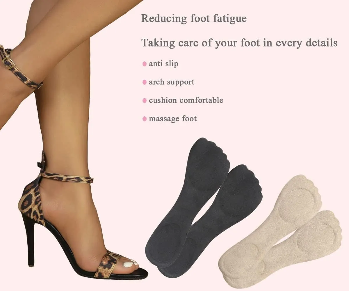 High Heel Inserts Women, Adhesive Velvety Cushioning Insoles for High Heels Anti-Slip, ¾ Gel Cushion Insoles for High Heels Pain Relief, Shoe Inserts for Dress Shoes, 2 Pairs, Beige Black