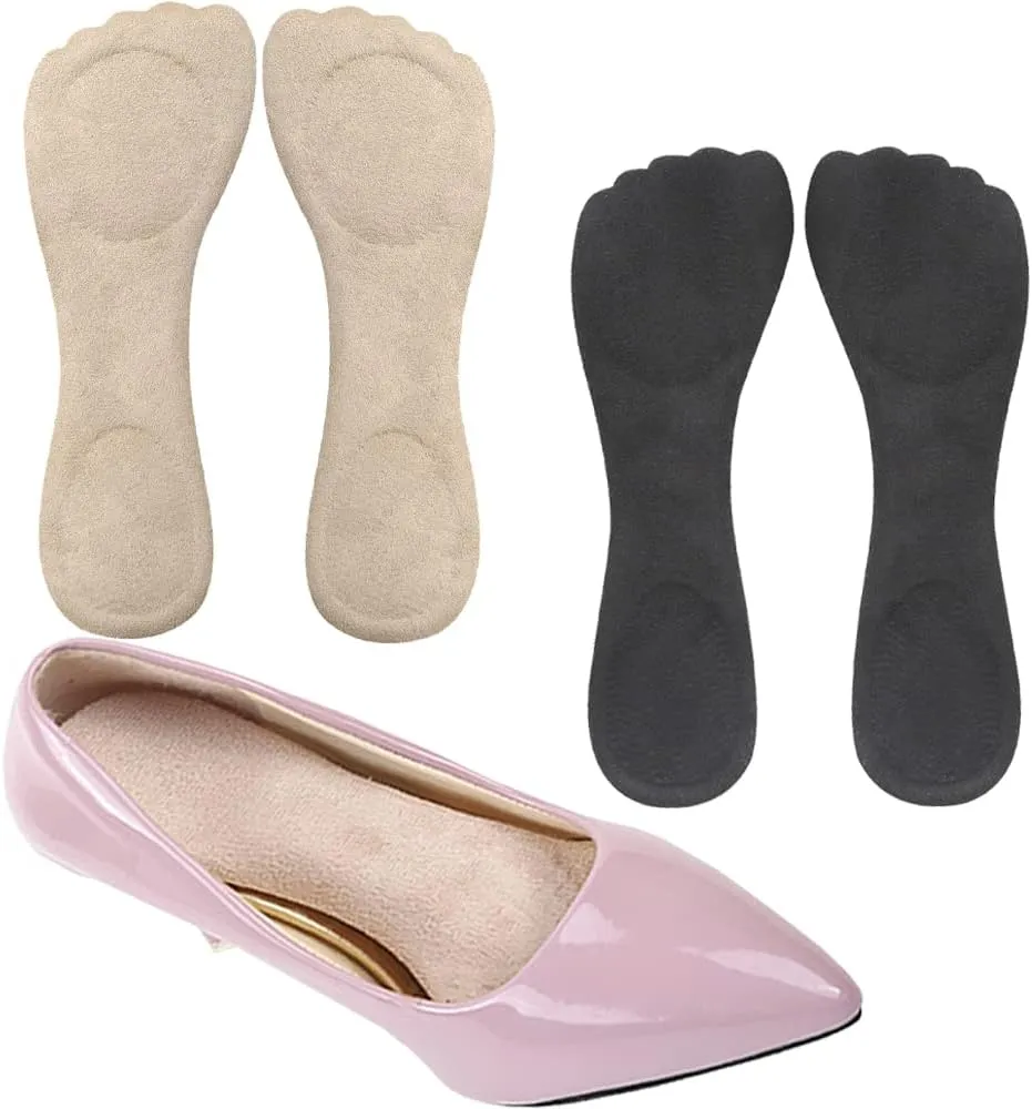 High Heel Inserts Women, Adhesive Velvety Cushioning Insoles for High Heels Anti-Slip, ¾ Gel Cushion Insoles for High Heels Pain Relief, Shoe Inserts for Dress Shoes, 2 Pairs, Beige Black