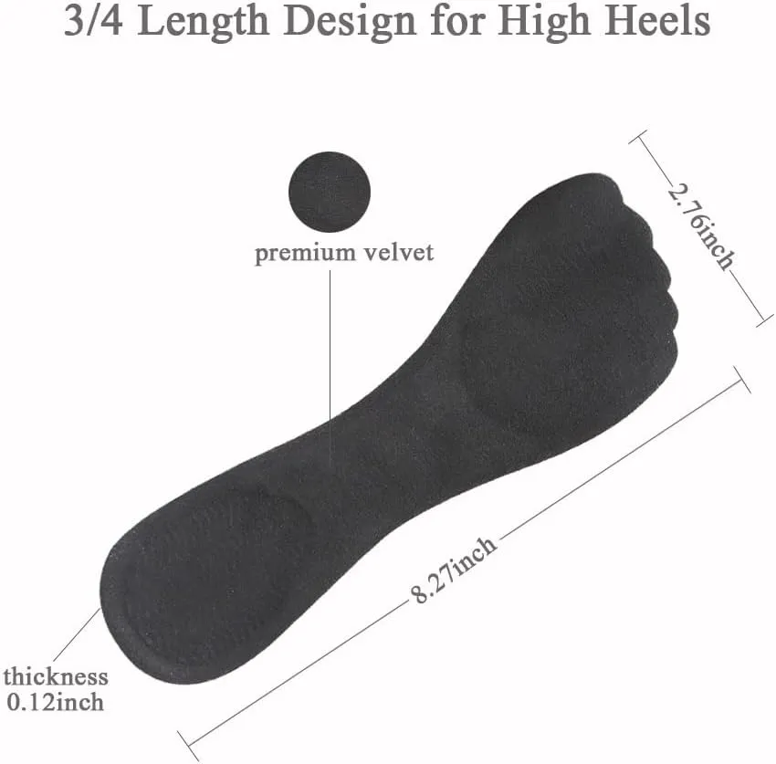 High Heel Inserts Women, Adhesive Velvety Cushioning Insoles for High Heels Anti-Slip, ¾ Gel Cushion Insoles for High Heels Pain Relief, Shoe Inserts for Dress Shoes, 2 Pairs, Beige Black