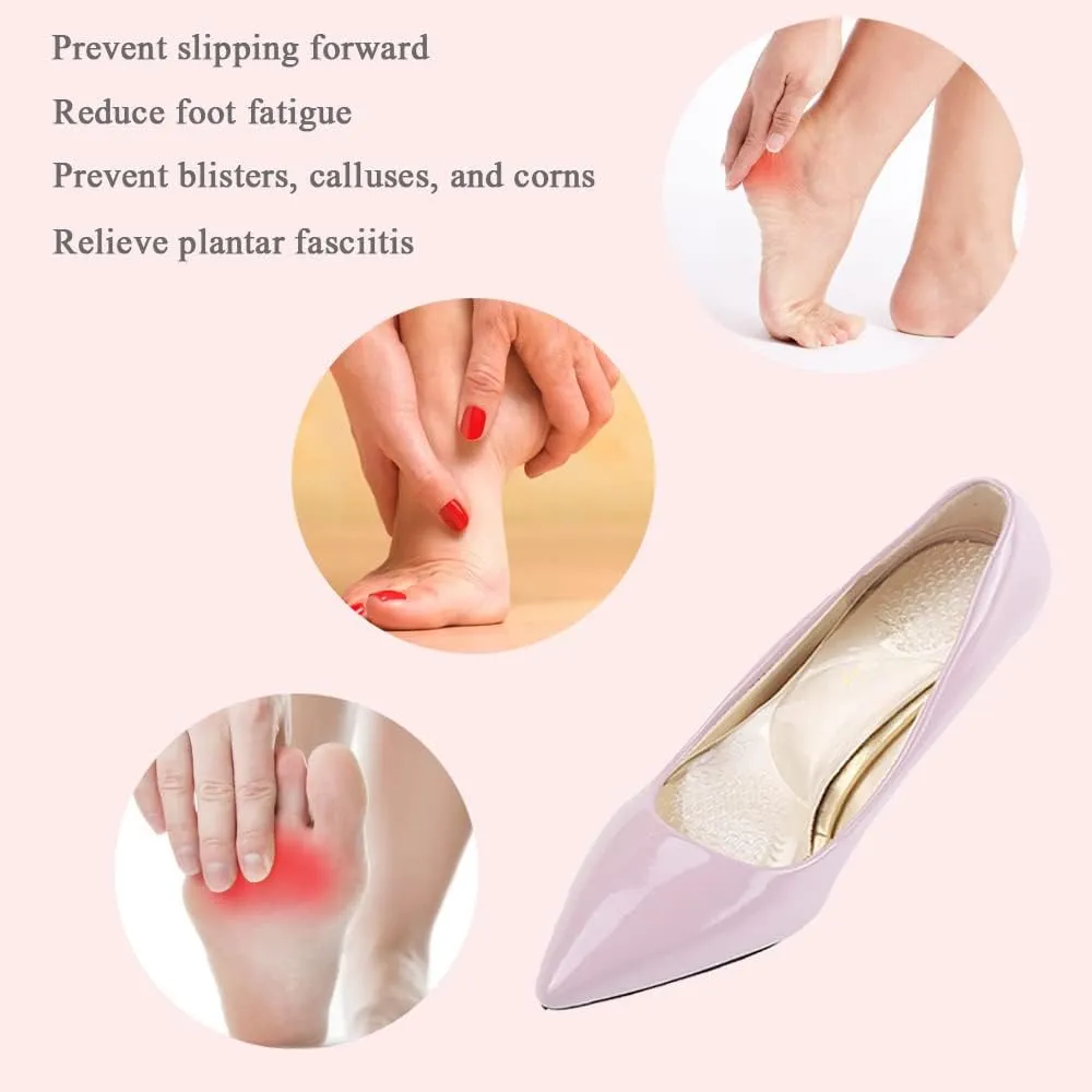 High Heel Inserts Women, Adhesive Velvety Cushioning Insoles for High Heels Anti-Slip, ¾ Gel Cushion Insoles for High Heels Pain Relief, Shoe Inserts for Dress Shoes, 2 Pairs, Beige Black