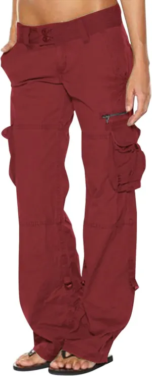 High Waisted Cargo Pants Women Multi Pockets Straight Trousers Loose Fit Active Sweatpants Outdoor Joggers