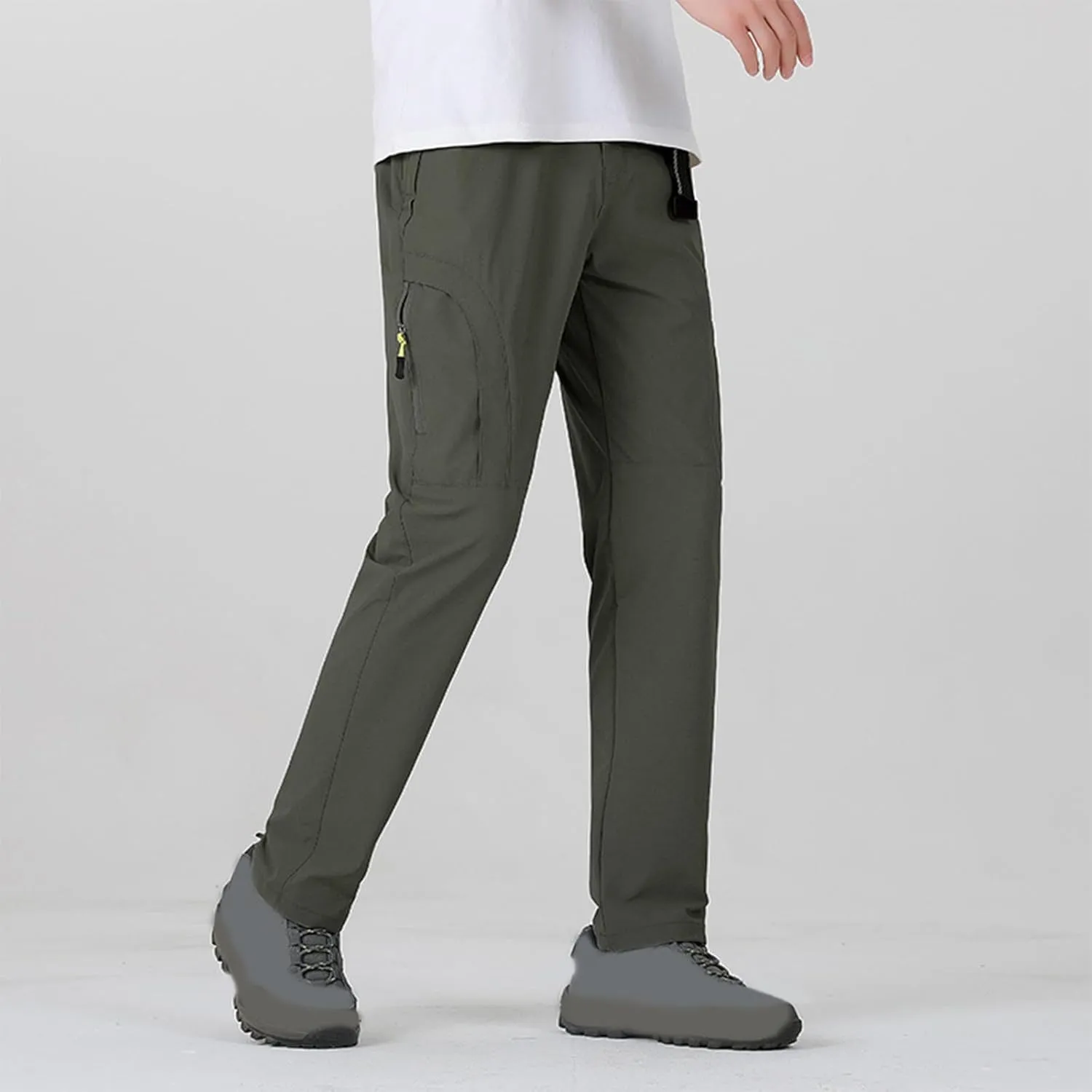 Hiking Pants Men with Belt 5 Zipper Pockets Waterproof Lightweight Quick Dry Travel Fishing Workout Pant Stretch Active